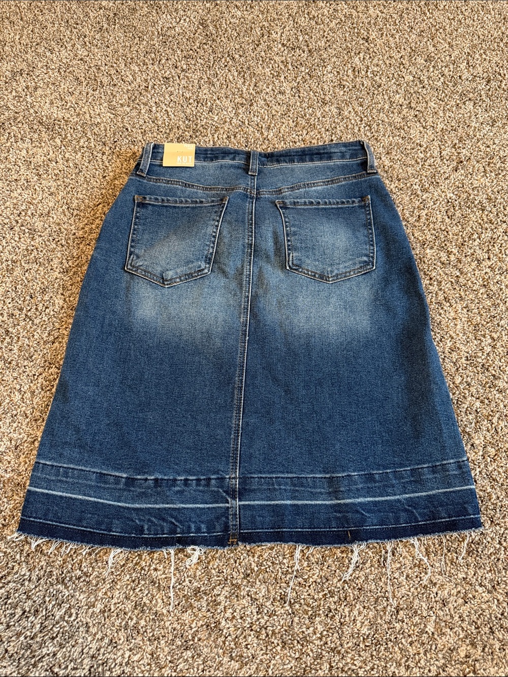 NWT Kut from the Kloth Blue Denim A-Line Skirt Paula Skirt with Frayed Hem Sz 6 - Picture 6 of 8